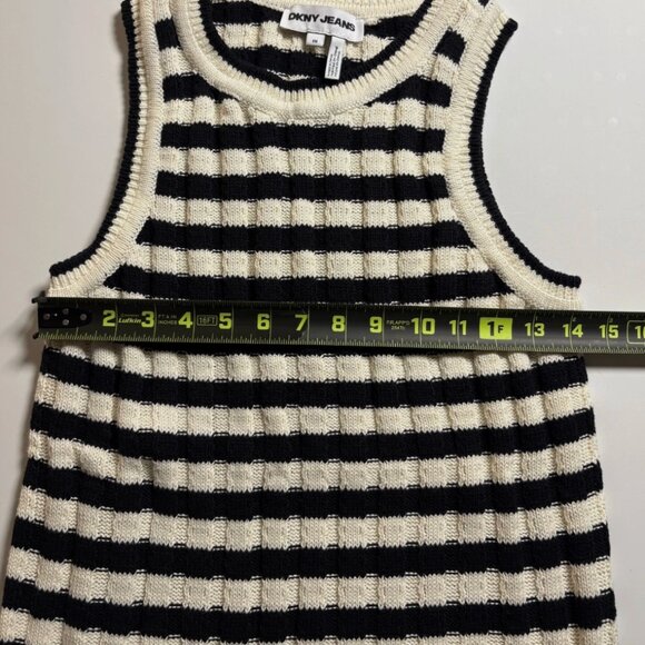 DKNY Jeans Petite Womens Medium Ribbed Sweater Tank Top Black/Cream Cotton KnitK - Picture 7 of 9